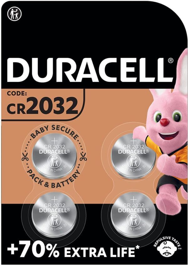 Duracell - Pilas de botón de litio 2032 de 3 V, paquete de 4, con Tecnología Baby Secure (DL2032/CR2032)